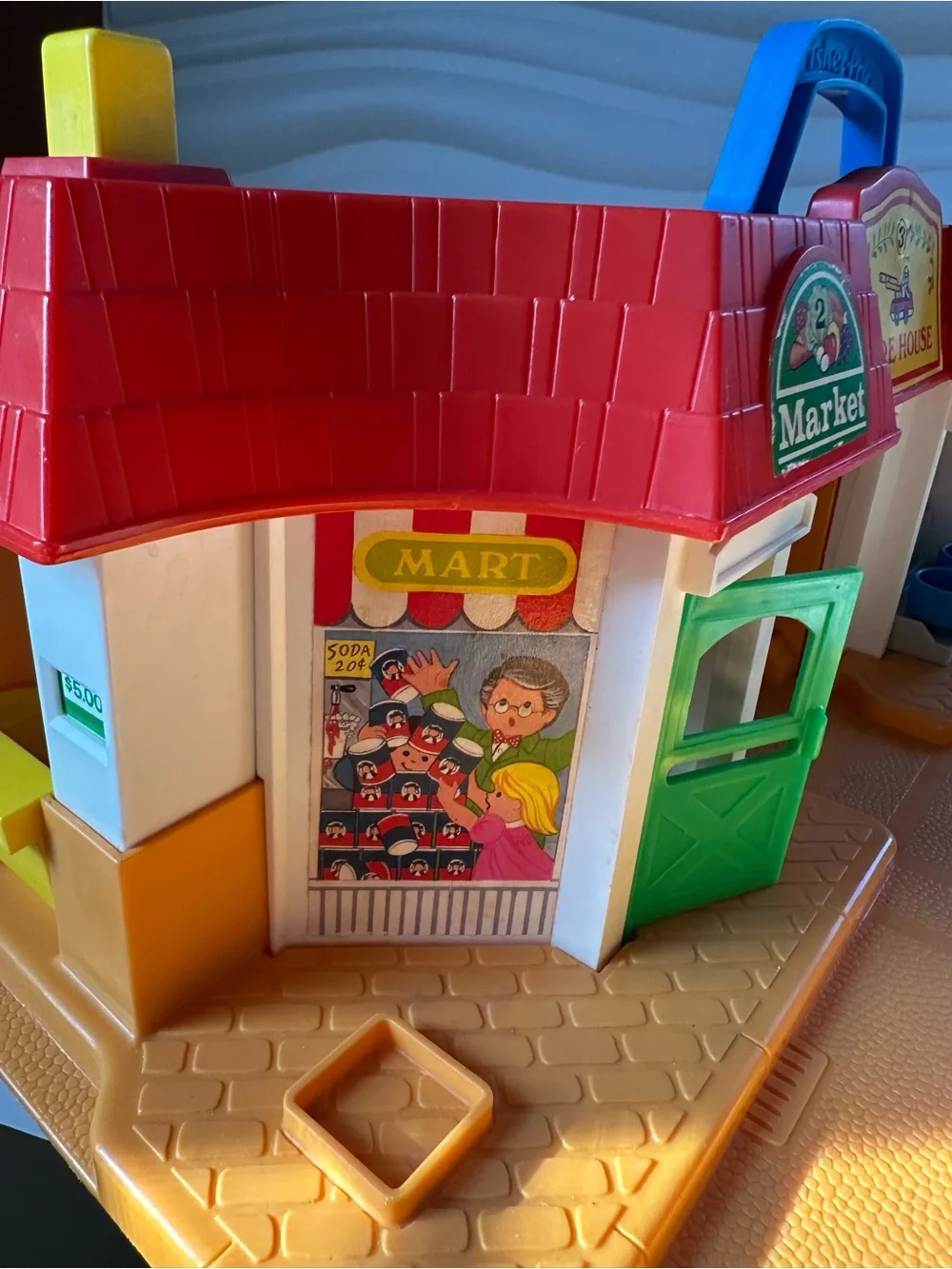 Vintage 1986 Fisher-Price Little People Main Street fire house bank post office